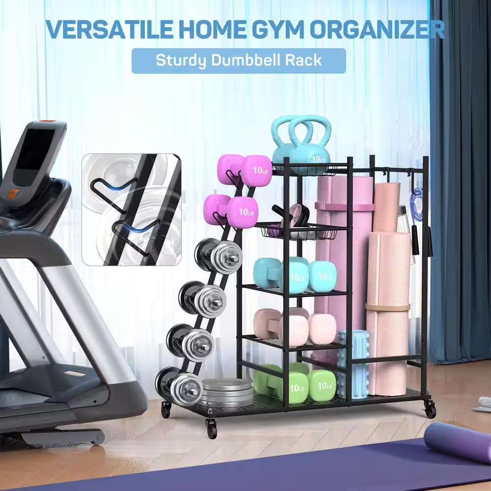 Multi-Weight Rack and Yoga Mat Storage Organizer
