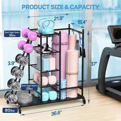 Multi-Weight Rack and Yoga Mat Storage Organizer